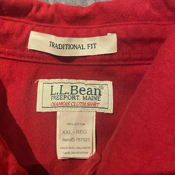 L.L. Bean Dark Red 100% Cotton Chamois Cloth Button Front Men's Shirt Size XXL - Picture 9 of 9